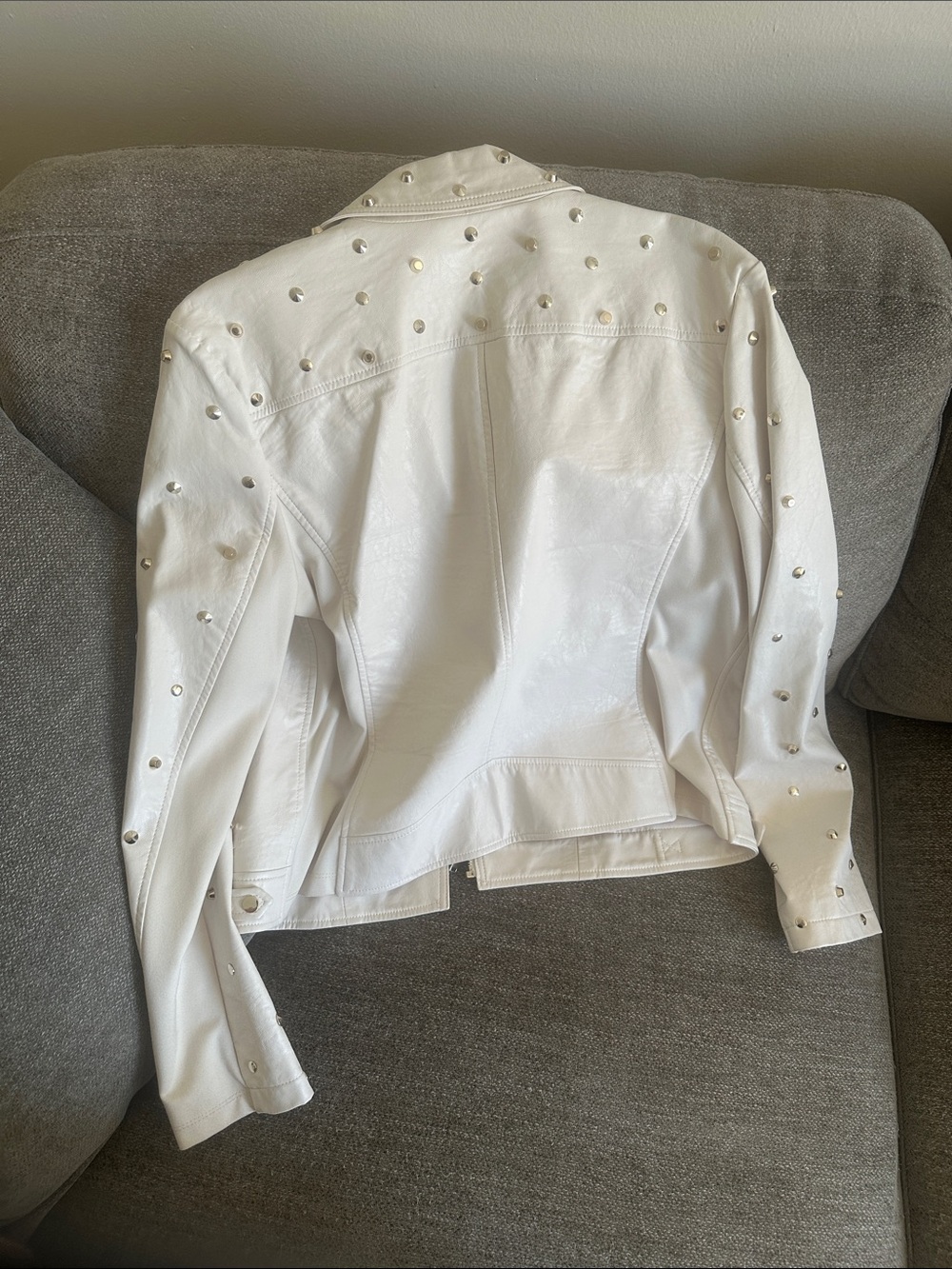 Express White Studded Faux Leather Moto Jacket - Picture 3 of 3